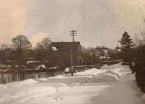 A snowy view of Wedderburn Road looking east, during the winter of 1947
