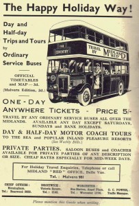 Advertisement for Midland Red bus services 1940s