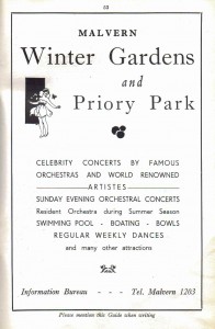 Advertisement for Malvern Winter Gardens 1940s
