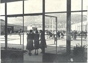View from the Concourse towards the Hills, with pupils in the playground